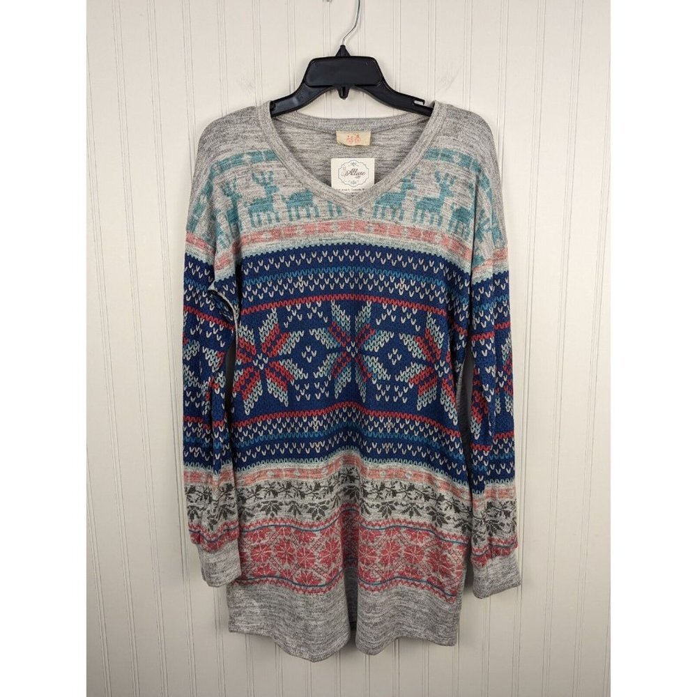 Jady K Womens Long Sleeve Winter Print Pullover Long Sleeve Sweater Dress Size S